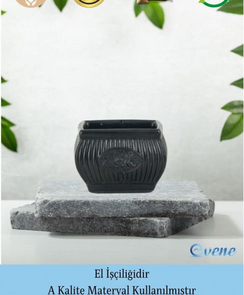Siyah Mumluk Şamdan 3 Adet Tealight Uyumlu Üçlü Mini Çizgili Çiçekli Model